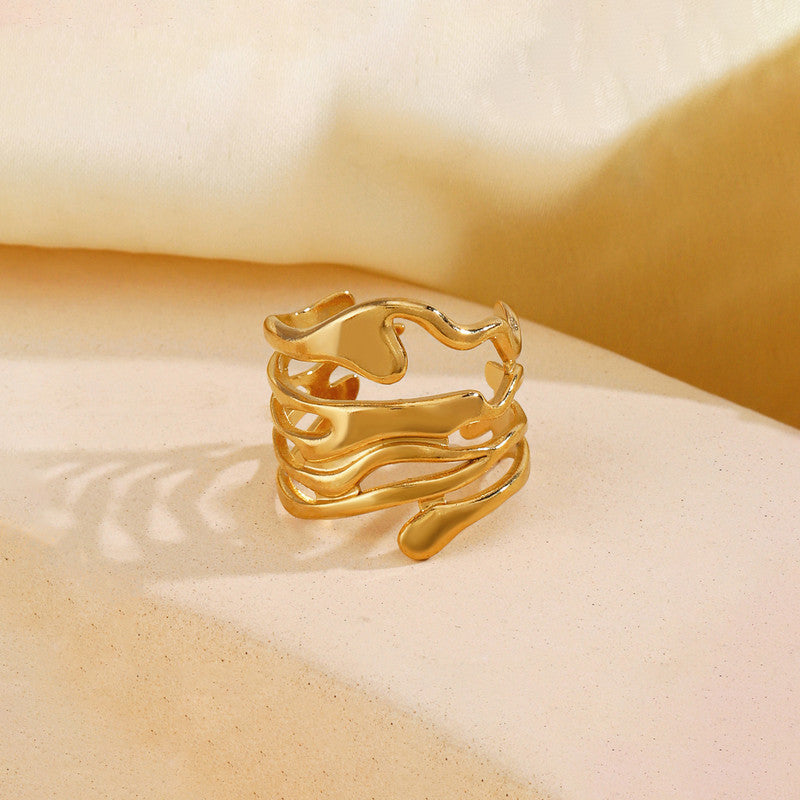 Gold Plated Anti Tarnish Stainless Steel Contemporary Adjustable Finger Ring