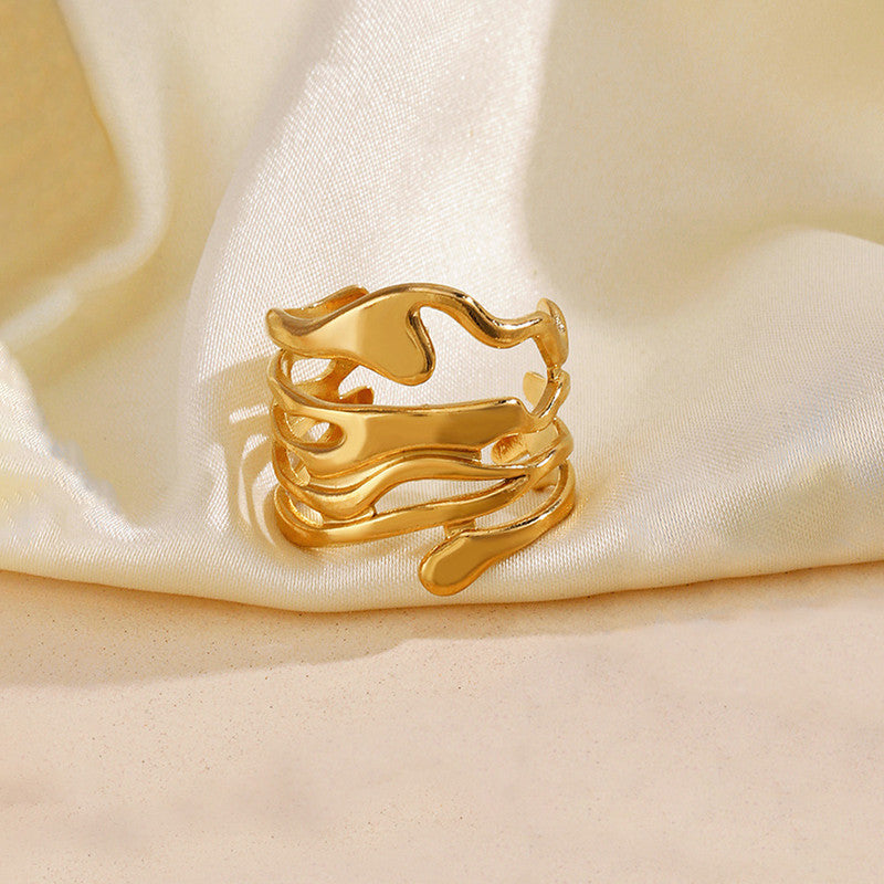 Gold Plated Anti Tarnish Stainless Steel Contemporary Adjustable Finger Ring