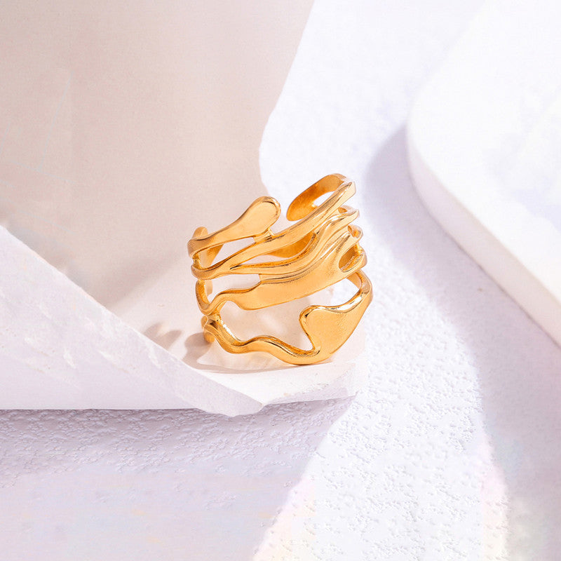 Gold Plated Anti Tarnish Stainless Steel Contemporary Adjustable Finger Ring