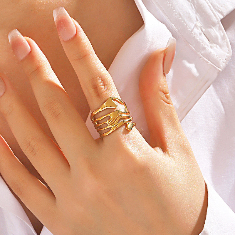 Gold Plated Anti Tarnish Stainless Steel Contemporary Adjustable Finger Ring