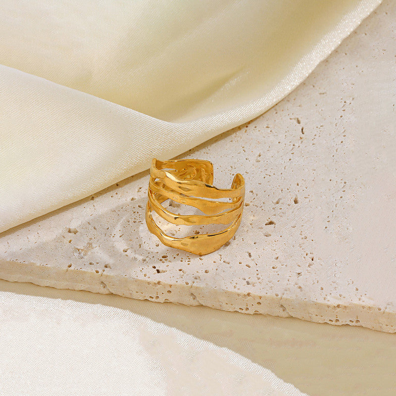 Gold Plated Anti Tarnish Stainless Steel Contemporary Adjustable Finger Ring