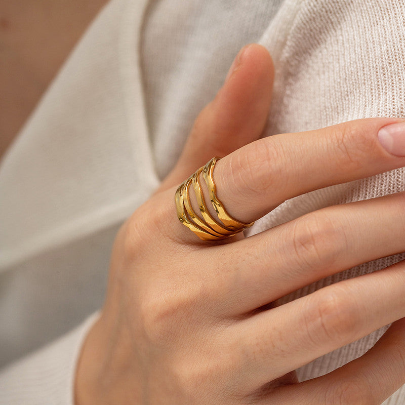 Gold Plated Anti Tarnish Stainless Steel Contemporary Adjustable Finger Ring