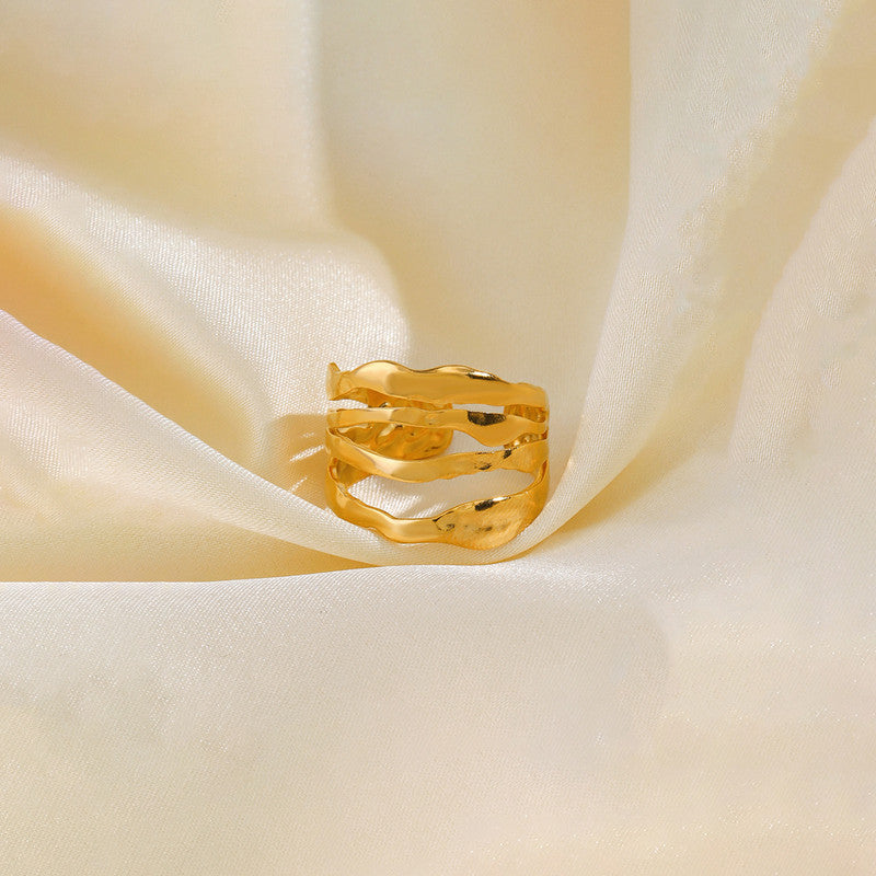Gold Plated Anti Tarnish Stainless Steel Contemporary Adjustable Finger Ring