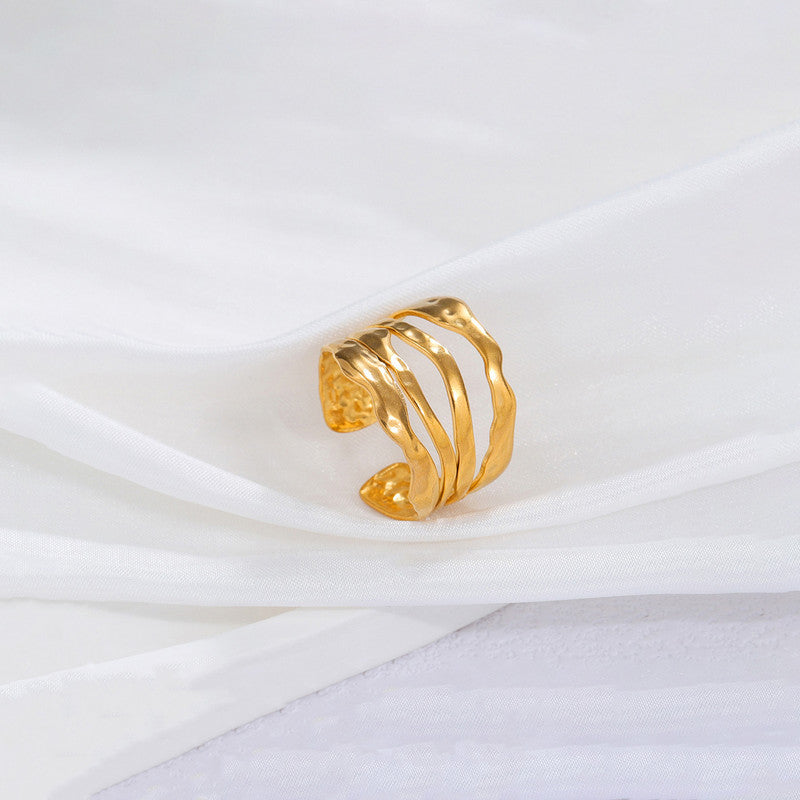 Gold Plated Anti Tarnish Stainless Steel Contemporary Adjustable Finger Ring