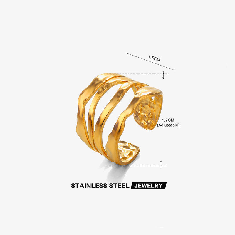 Gold Plated Anti Tarnish Stainless Steel Contemporary Adjustable Finger Ring