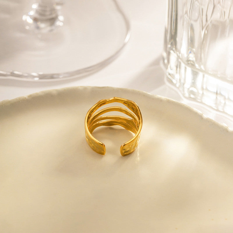 Gold Plated Anti Tarnish Stainless Steel Contemporary Adjustable Finger Ring