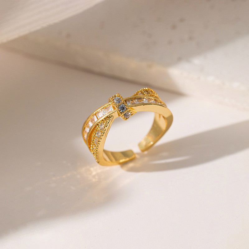 Gold Plated Anti Tarnish Stainless Steel Cross Shaped Adjustable Finger Ring