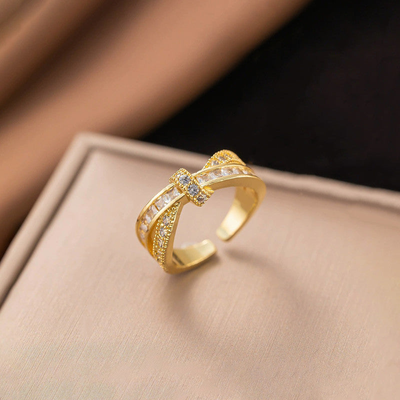 Gold Plated Anti Tarnish Stainless Steel Cross Shaped Adjustable Finger Ring