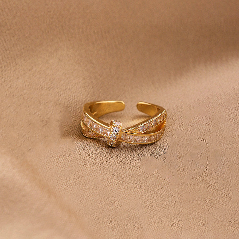 Gold Plated Anti Tarnish Stainless Steel Cross Shaped Adjustable Finger Ring