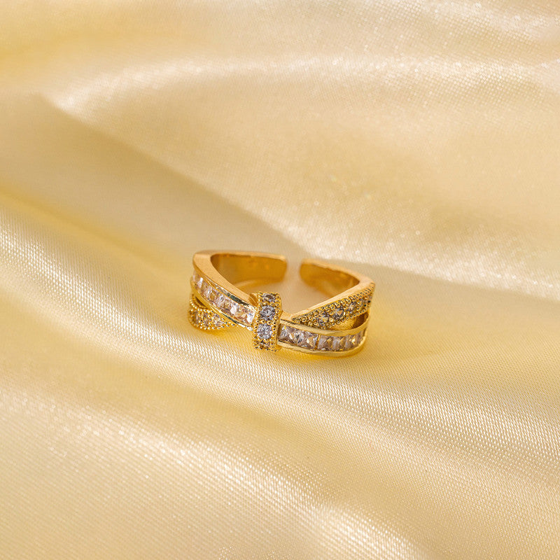 Gold Plated Anti Tarnish Stainless Steel Cross Shaped Adjustable Finger Ring