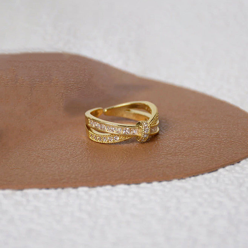 Gold Plated Anti Tarnish Stainless Steel Cross Shaped Adjustable Finger Ring