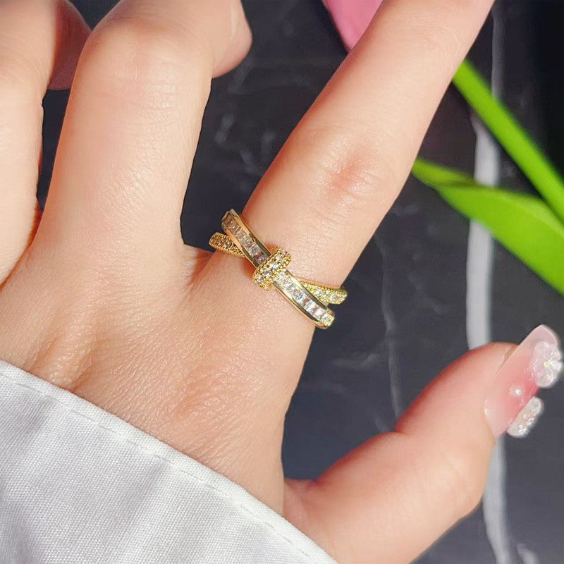 Gold Plated Anti Tarnish Stainless Steel Cross Shaped Adjustable Finger Ring