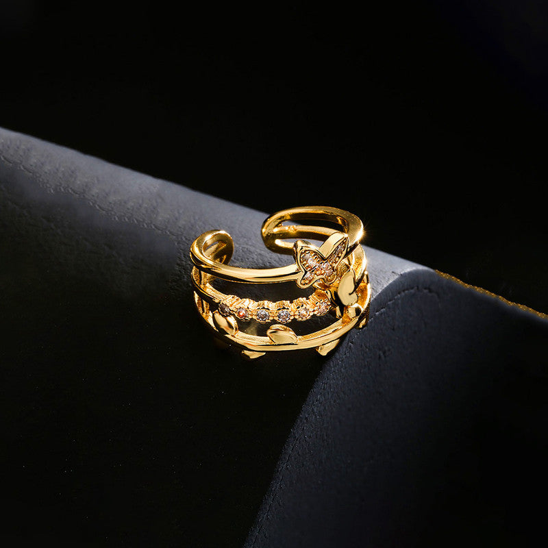 Gold Plated Anti Tarnish Stainless Steel Butterfly Themed Adjustable Finger Ring
