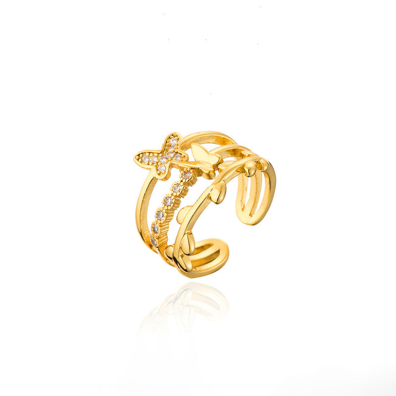 Gold Plated Anti Tarnish Stainless Steel Butterfly Themed Adjustable Finger Ring