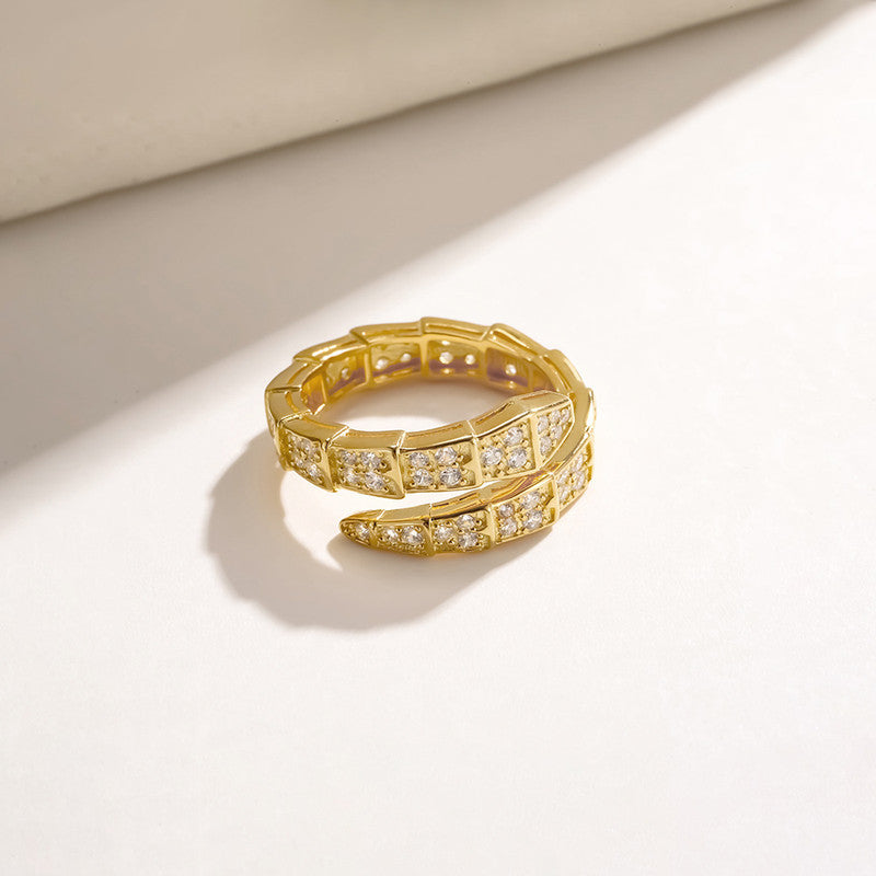 Gold Plated Anti Tarnish Stainless Steel Snake Themed Adjustable Finger Ring