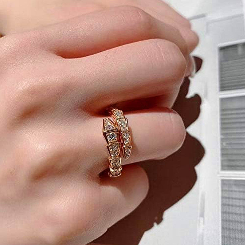 Gold Plated Anti Tarnish Stainless Steel Snake Themed Adjustable Finger Ring