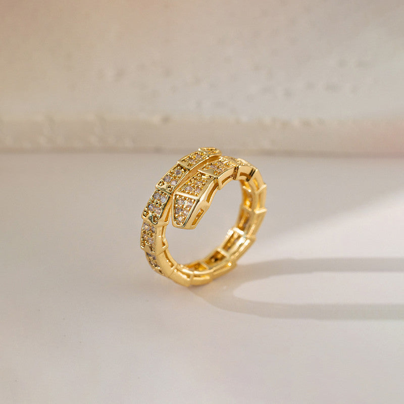 Gold Plated Anti Tarnish Stainless Steel Snake Themed Adjustable Finger Ring