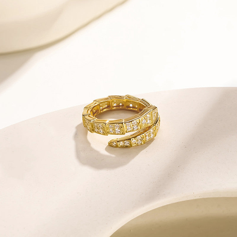 Gold Plated Anti Tarnish Stainless Steel Snake Themed Adjustable Finger Ring