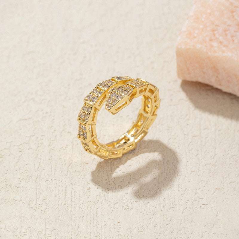 Gold Plated Anti Tarnish Stainless Steel Snake Themed Adjustable Finger Ring