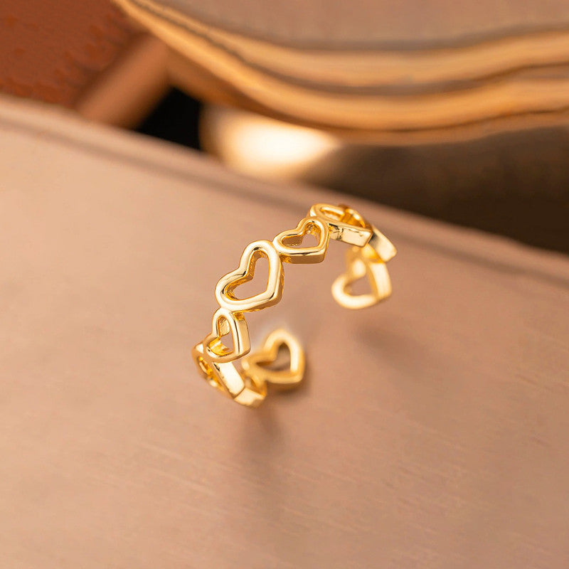 Gold Plated Anti Tarnish Stainless Steel Heart Themed Adjustable Finger Ring