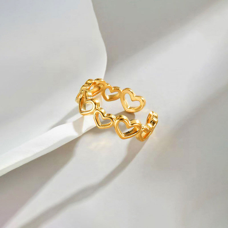 Gold Plated Anti Tarnish Stainless Steel Heart Themed Adjustable Finger Ring