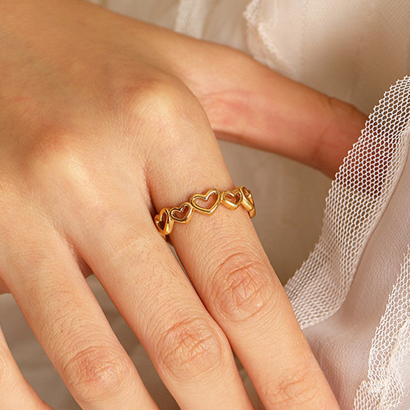 Gold Plated Anti Tarnish Stainless Steel Heart Themed Adjustable Finger Ring