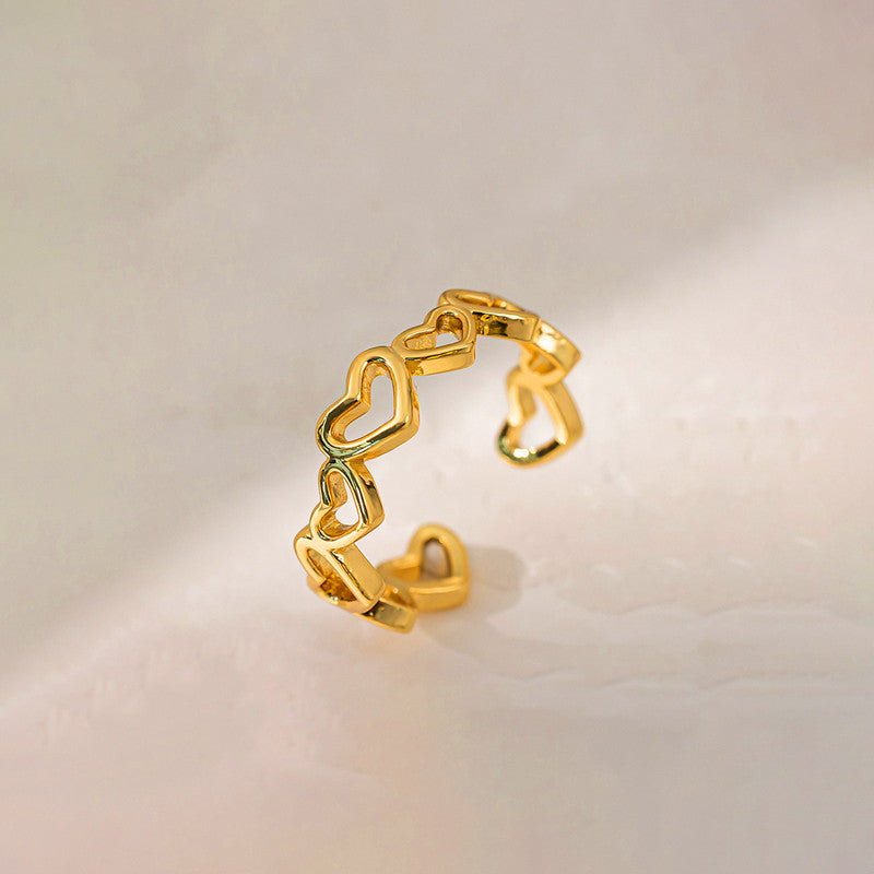 Gold Plated Anti Tarnish Stainless Steel Heart Themed Adjustable Finger Ring