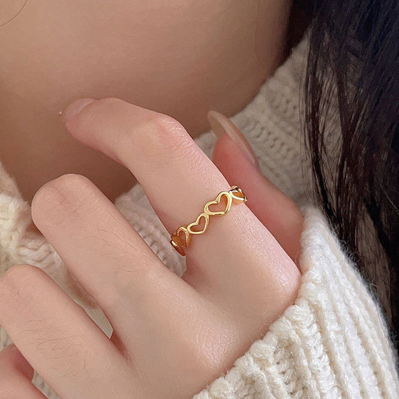 Gold Plated Anti Tarnish Stainless Steel Heart Themed Adjustable Finger Ring