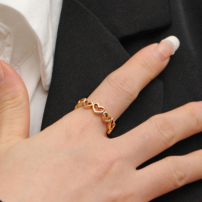 Gold Plated Anti Tarnish Stainless Steel Heart Themed Adjustable Finger Ring