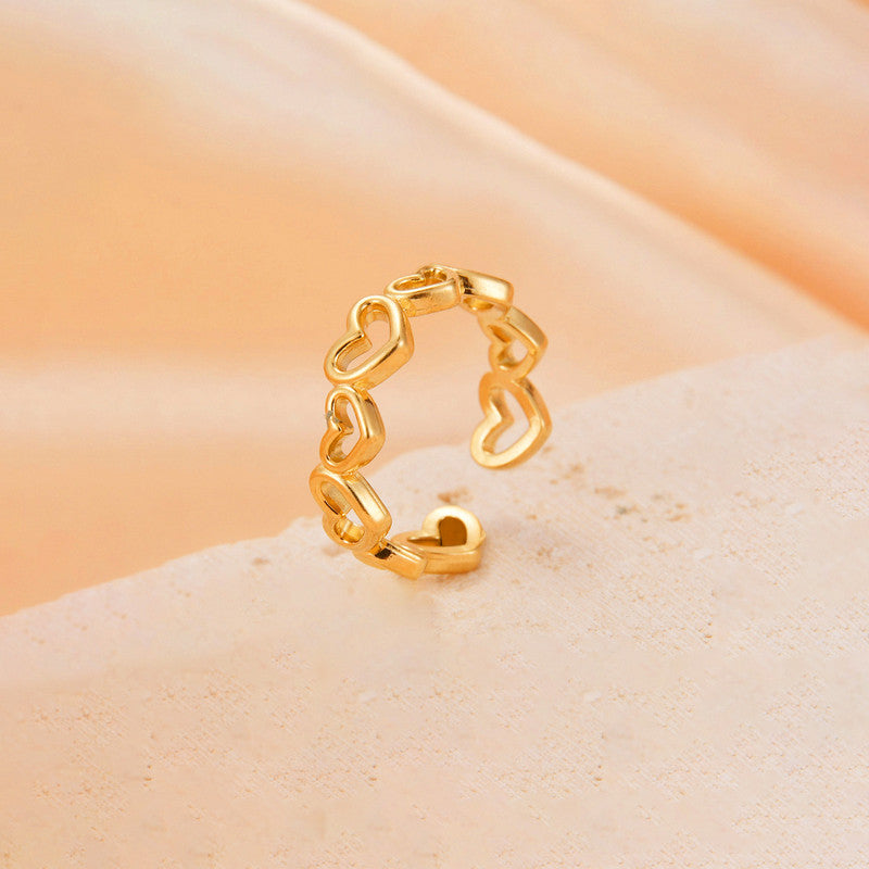 Gold Plated Anti Tarnish Stainless Steel Heart Themed Adjustable Finger Ring