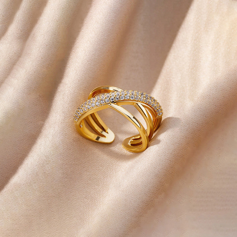 Gold Plated Anti Tarnish Stainless Steel Cross Shaped Adjustable Finger Ring
