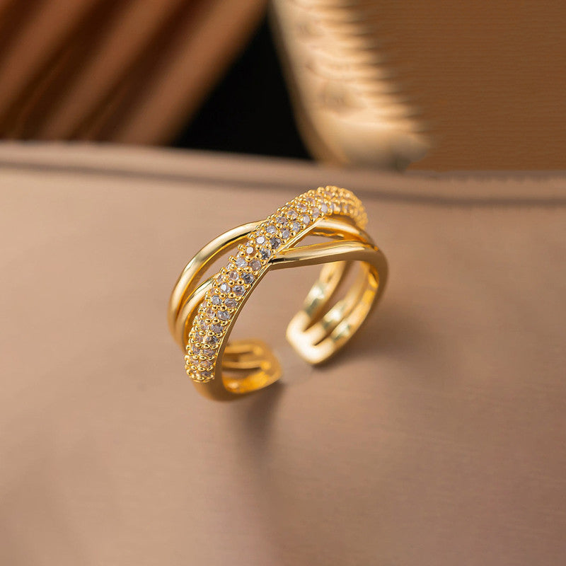 Gold Plated Anti Tarnish Stainless Steel Cross Shaped Adjustable Finger Ring