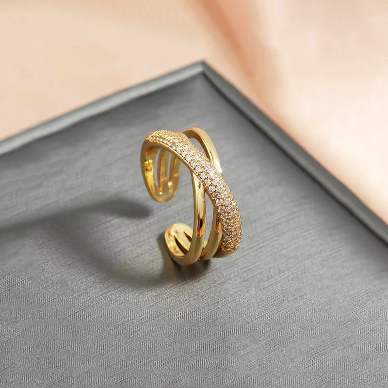 Gold Plated Anti Tarnish Stainless Steel Cross Shaped Adjustable Finger Ring
