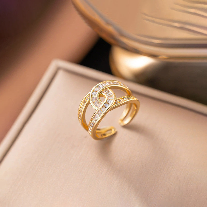 Gold Plated Anti Tarnish Stainless Steel Interconnected Adjustable Finger Ring