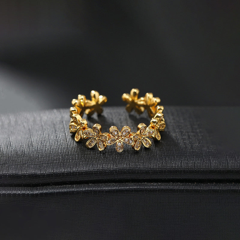 Gold Plated Anti Tarnish Stainless Steel Floral Themed Adjustable Finger Ring