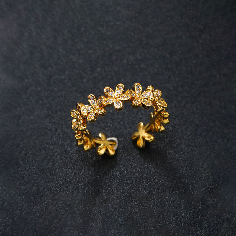 Gold Plated Anti Tarnish Stainless Steel Floral Themed Adjustable Finger Ring