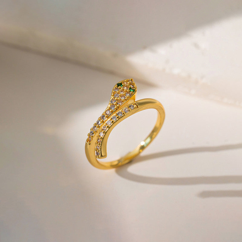 Gold Plated Anti Tarnish Stainless Steel Snake Themed Adjustable Finger Ring