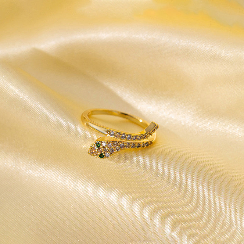Gold Plated Anti Tarnish Stainless Steel Snake Themed Adjustable Finger Ring
