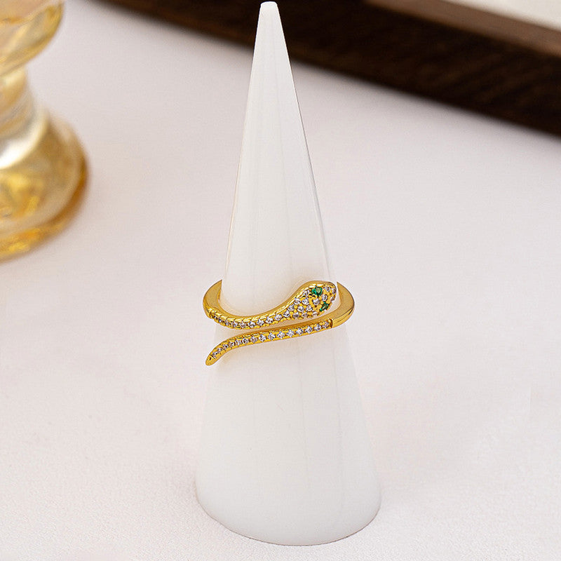 Gold Plated Anti Tarnish Stainless Steel Snake Themed Adjustable Finger Ring