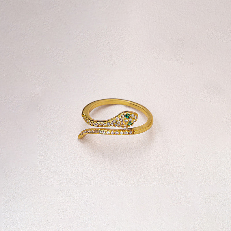 Gold Plated Anti Tarnish Stainless Steel Snake Themed Adjustable Finger Ring