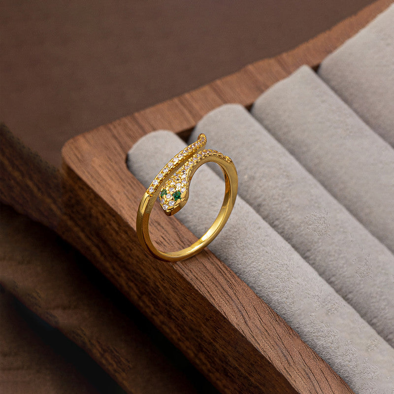 Gold Plated Anti Tarnish Stainless Steel Snake Themed Adjustable Finger Ring
