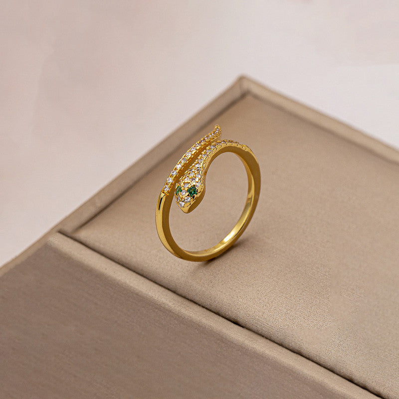 Gold Plated Anti Tarnish Stainless Steel Snake Themed Adjustable Finger Ring