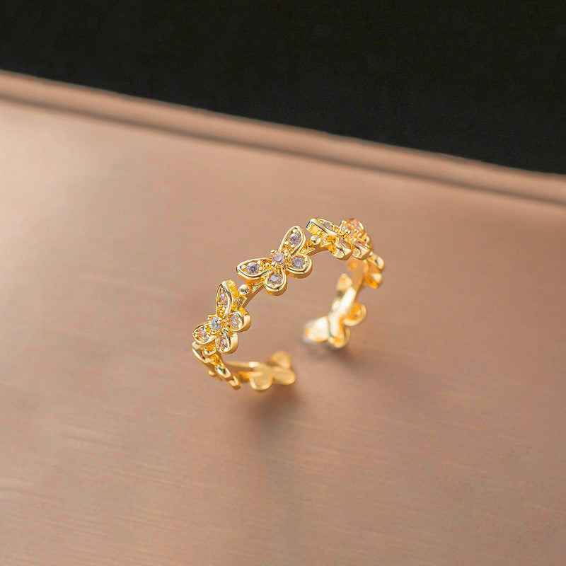 Gold Plated Anti Tarnish Stainless Steel Butterfly Themed Adjustable Finger Ring