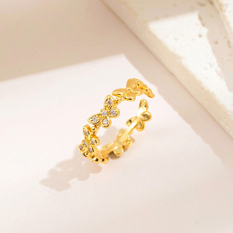 Gold Plated Anti Tarnish Stainless Steel Butterfly Themed Adjustable Finger Ring