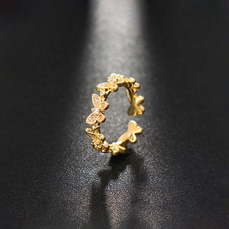 Gold Plated Anti Tarnish Stainless Steel Butterfly Themed Adjustable Finger Ring