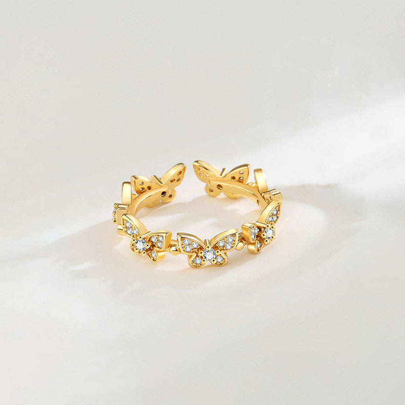 Gold Plated Anti Tarnish Stainless Steel Butterfly Themed Adjustable Finger Ring