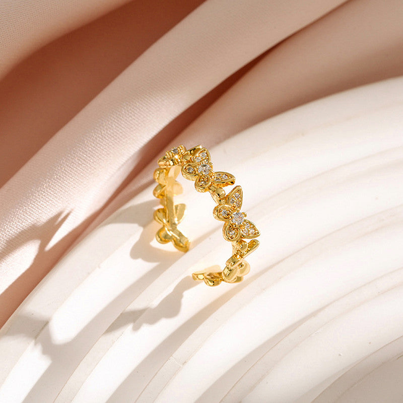 Gold Plated Anti Tarnish Stainless Steel Butterfly Themed Adjustable Finger Ring