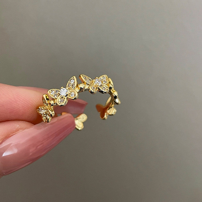 Gold Plated Anti Tarnish Stainless Steel Butterfly Themed Adjustable Finger Ring