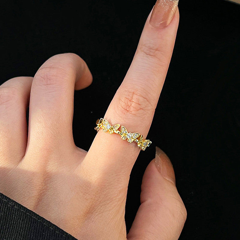Gold Plated Anti Tarnish Stainless Steel Butterfly Themed Adjustable Finger Ring