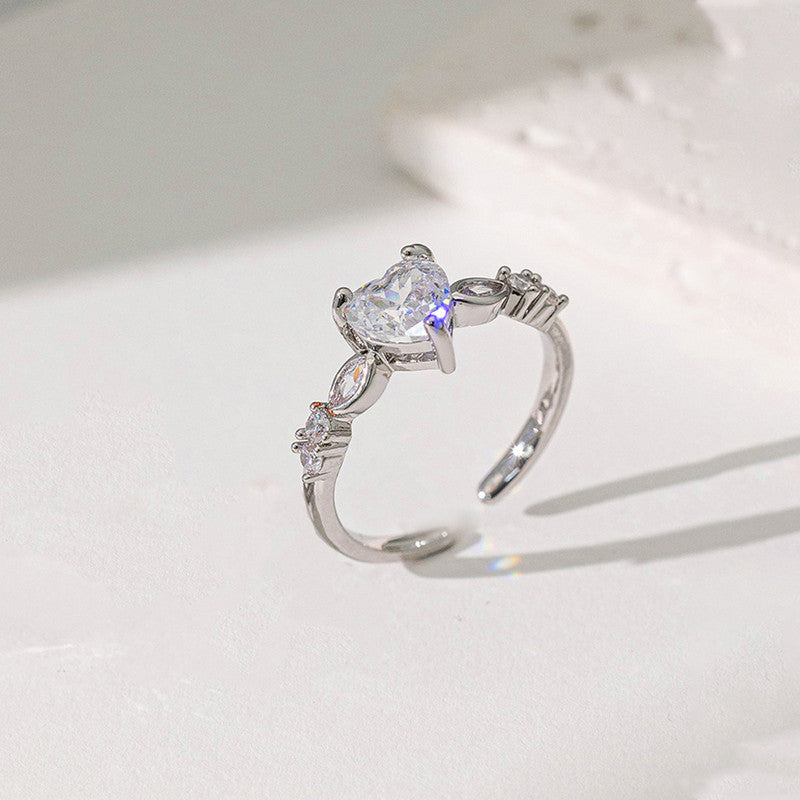 Silver Plated Anti Tarnish Stainless Steel Heart Themed Adjustable Finger Ring